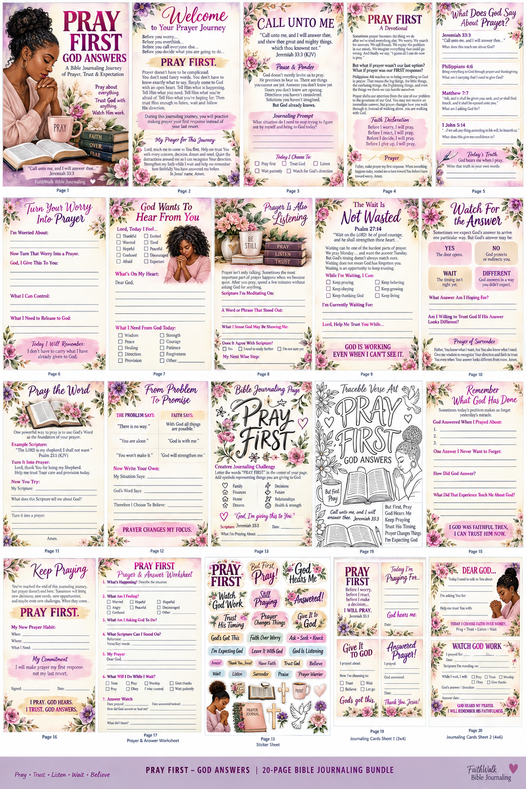 Beginner Bible Journaling Kit – 40 Printable Pages + 3 Bonus Sticker Sheets